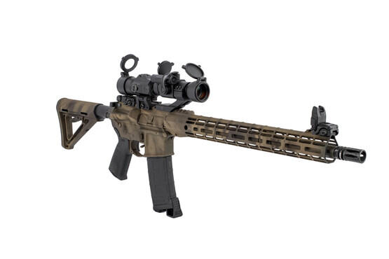 SIG Sauer Juliet 3 flip-to-side magnifier shown on a rifle mounted behind a 30mm red dot